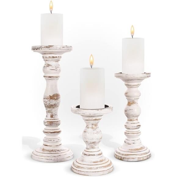 Large Candle Holders for Pillar Candles - Rustic Farmhouse Style Home Decor - Picture 1 of 7